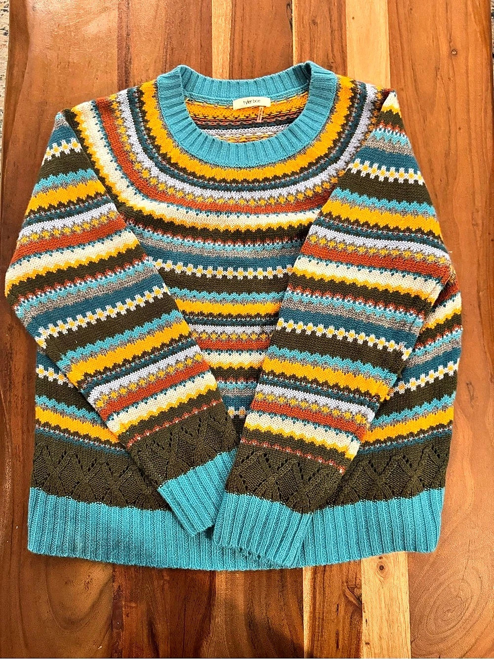Tyler Boe Fairisle Crew Multi Striped Sweater Blue & Orange